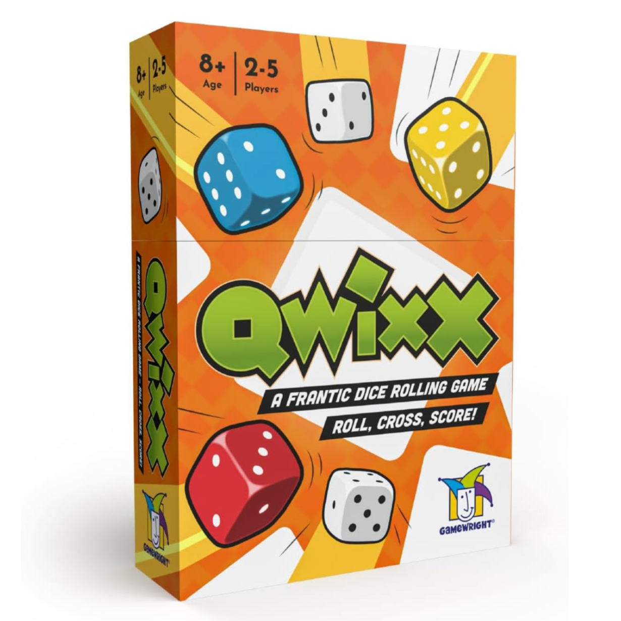 Owixx dice rolling game box with colorful dice graphics on a white background
