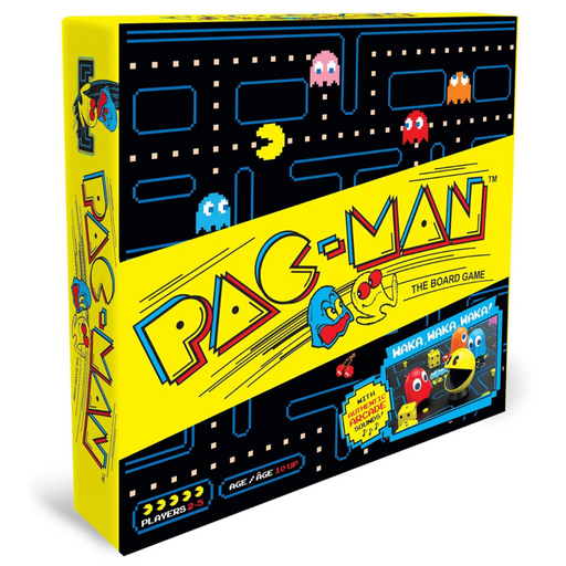 Pac-Man board game box with colorful graphics on a white background