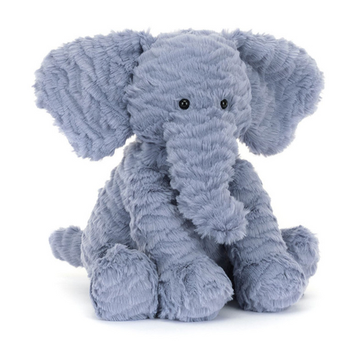 Plush elephant toy on a white background