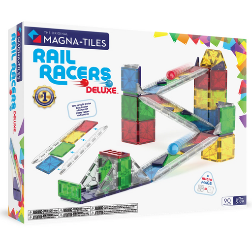 Magna-Tiles Rail Racers Deluxe toy set packaging on a white background